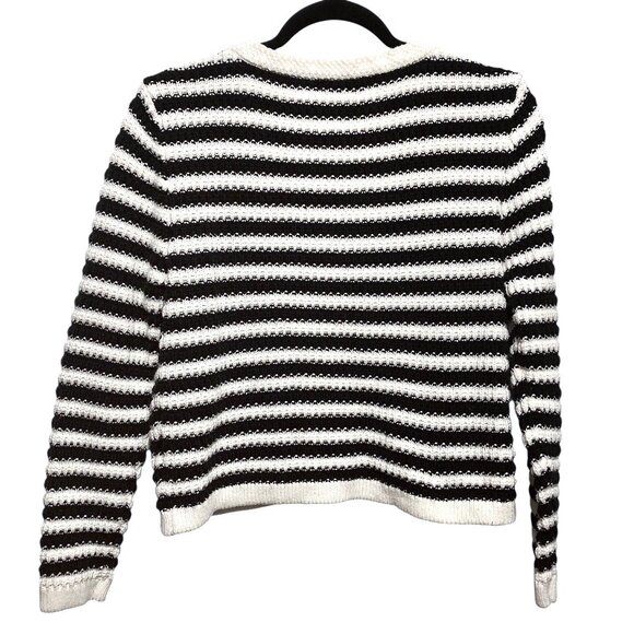 Lillusory Black White Striped V-neck Long Sleeve Sweater Top S - Picture 2 of 7